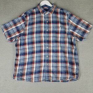 Tommy Bahama Shirt Adult XL Blue Red Plaid Button Up Casual Office Summer Men's